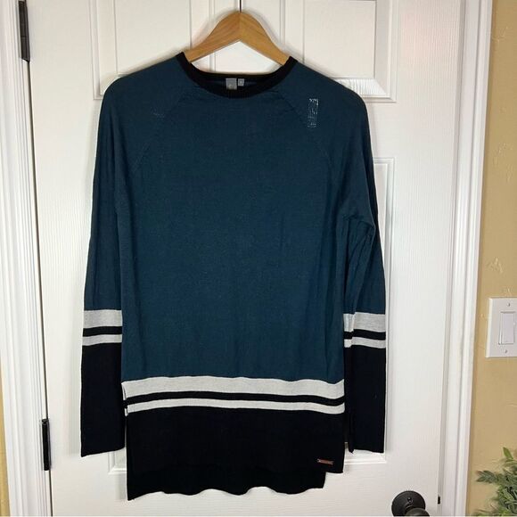 Sweaty Betty Jumper 100% Merino Wool Alpine Tunic Sweater Color Block Size Small - Picture 1 of 11